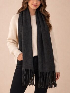 NWT Lucky Brand Charcoal Grey Scarf With Fringed Ends